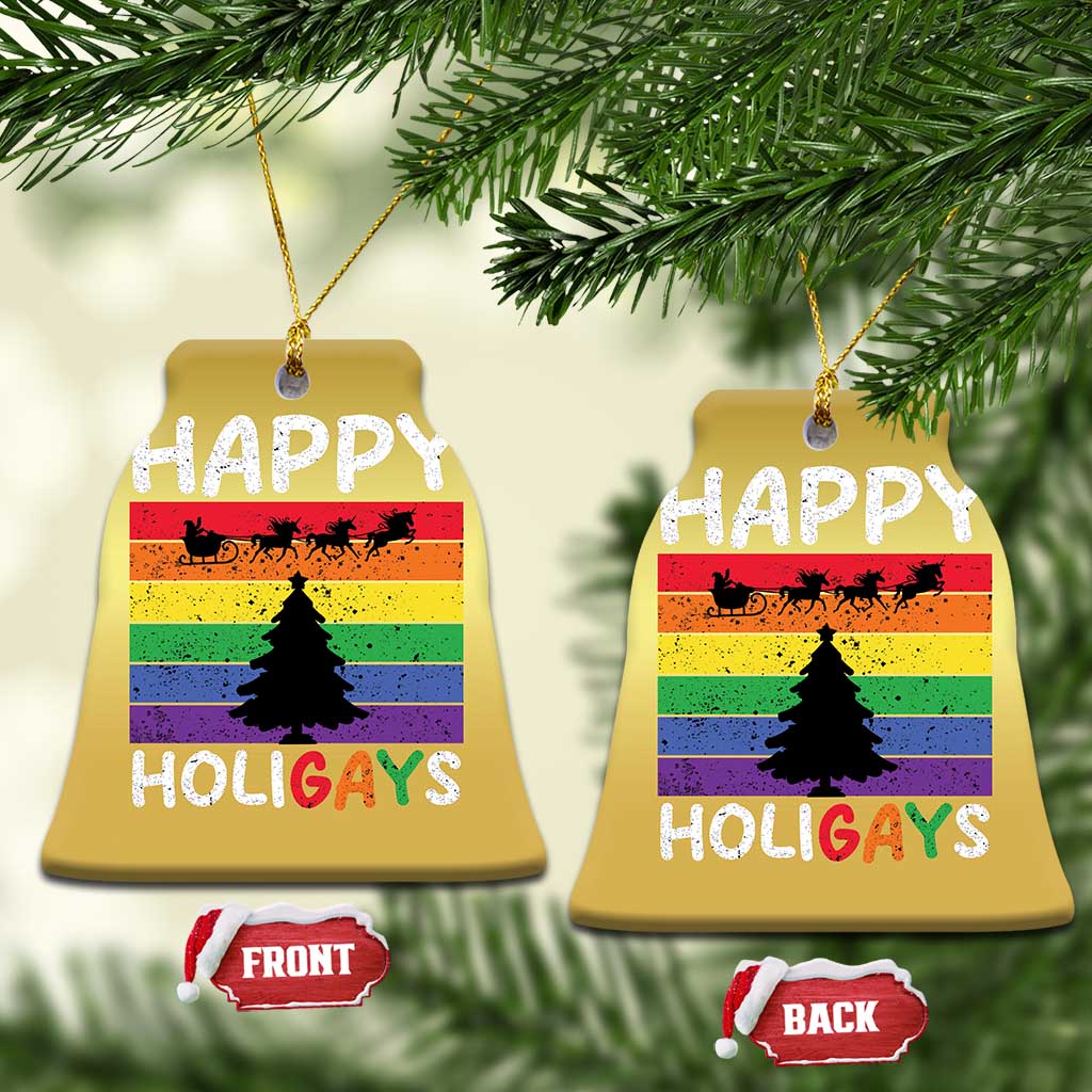 Funny LGBT Xmas Christmas Ornament Happy Holigays Rainbow Stripes Unicorn Santa - Wonder Print Shop
