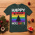 Funny LGBT Christmas T Shirt Happy Holigays Rainbow Stripes Unicorn Santa - Wonder Print Shop