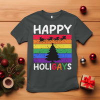 Funny LGBT Christmas T Shirt Happy Holigays Rainbow Stripes Unicorn Santa - Wonder Print Shop