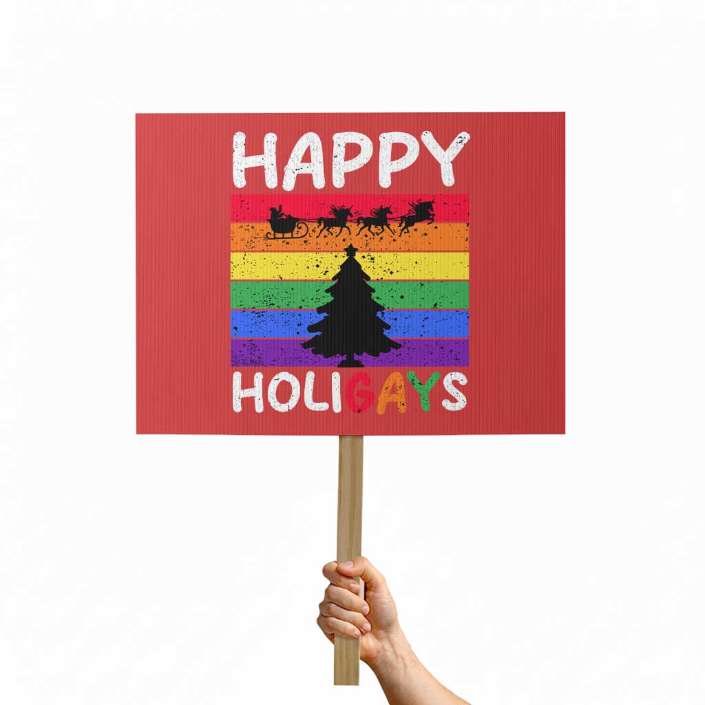 Funny LGBT Christmas Protest Sign Happy Holigays Rainbow Stripes Unicorn Santa - Wonder Print Shop