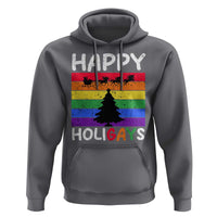 Funny LGBT Christmas Hoodie Happy Holigays Rainbow Stripes Unicorn Santa