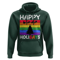 Funny LGBT Christmas Hoodie Happy Holigays Rainbow Stripes Unicorn Santa