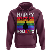 Funny LGBT Christmas Hoodie Happy Holigays Rainbow Stripes Unicorn Santa