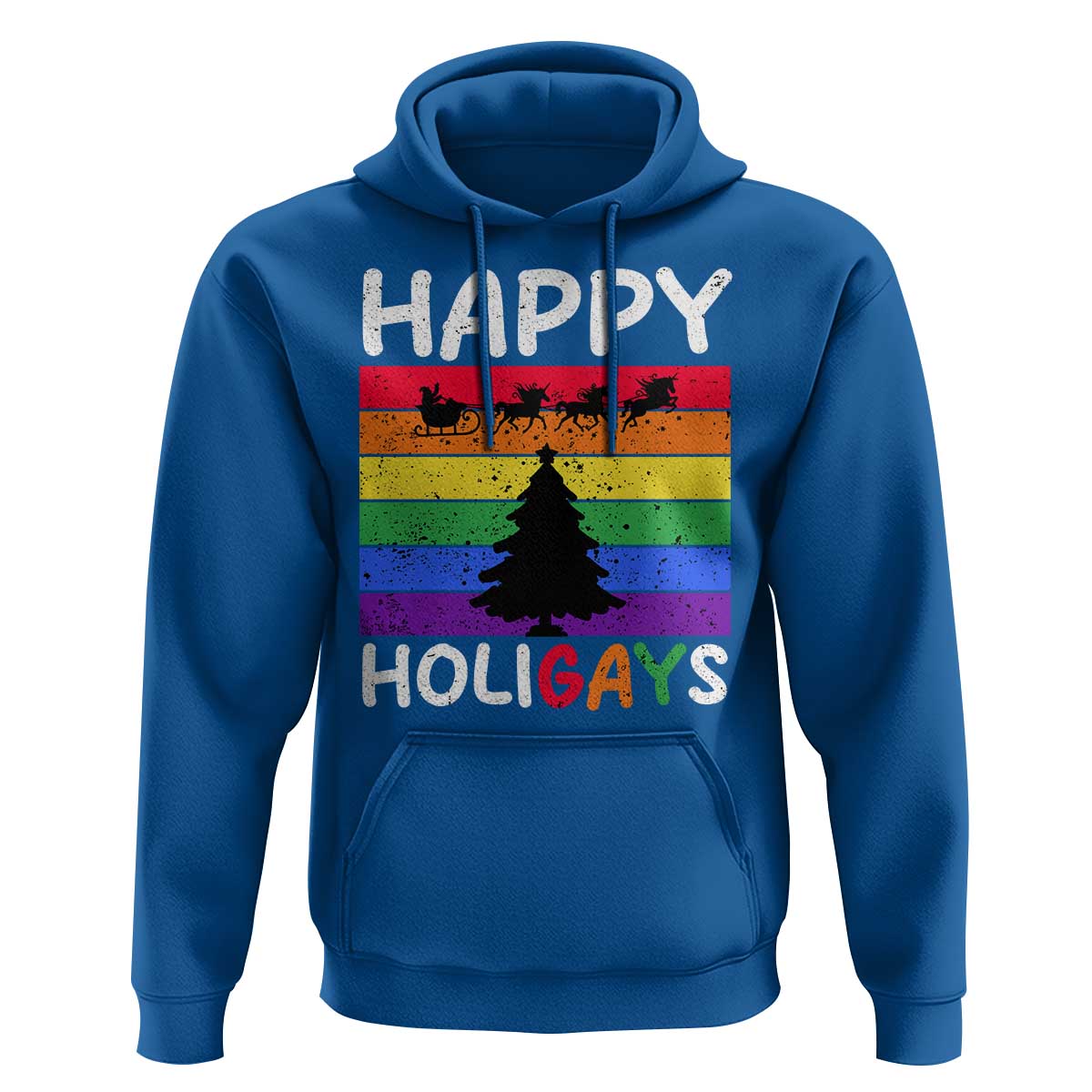 Funny LGBT Christmas Hoodie Happy Holigays Rainbow Stripes Unicorn Santa