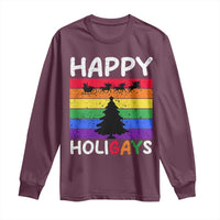 Funny LGBT Christmas Long Sleeve Shirt Happy Holigays Rainbow Stripes Unicorn Santa