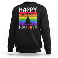 Funny LGBT Christmas Sweatshirt Happy Holigays Rainbow Stripes Unicorn Santa - Wonder Print Shop