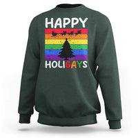 Funny LGBT Christmas Sweatshirt Happy Holigays Rainbow Stripes Unicorn Santa - Wonder Print Shop