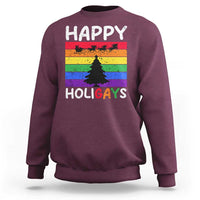 Funny LGBT Christmas Sweatshirt Happy Holigays Rainbow Stripes Unicorn Santa - Wonder Print Shop