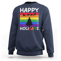 Funny LGBT Christmas Sweatshirt Happy Holigays Rainbow Stripes Unicorn Santa - Wonder Print Shop