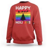 Funny LGBT Christmas Sweatshirt Happy Holigays Rainbow Stripes Unicorn Santa - Wonder Print Shop