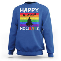 Funny LGBT Christmas Sweatshirt Happy Holigays Rainbow Stripes Unicorn Santa - Wonder Print Shop