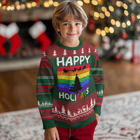 Funny LGBT Xmas Ugly Christmas Sweater Happy Holigays Rainbow Stripes Unicorn Santa - Wonder Print Shop
