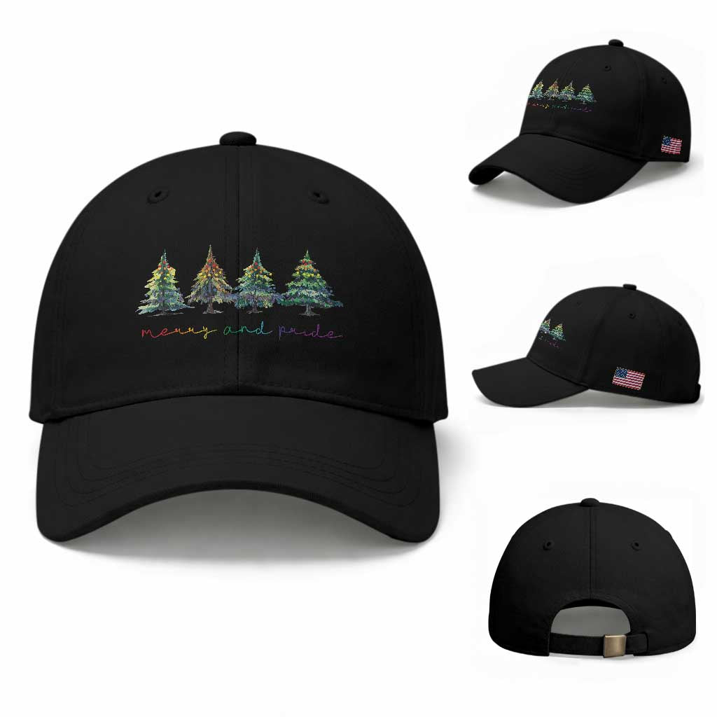 Funny Christmas LGBT Baseball Cap Merry And Pride Rainbow Xmas Tree