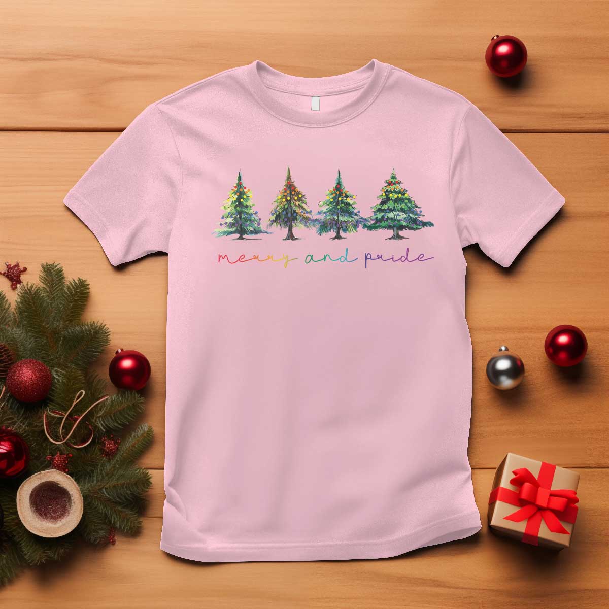 Funny Christmas LGBT T Shirt Merry And Pride Rainbow Xmas Tree - Wonder Print Shop