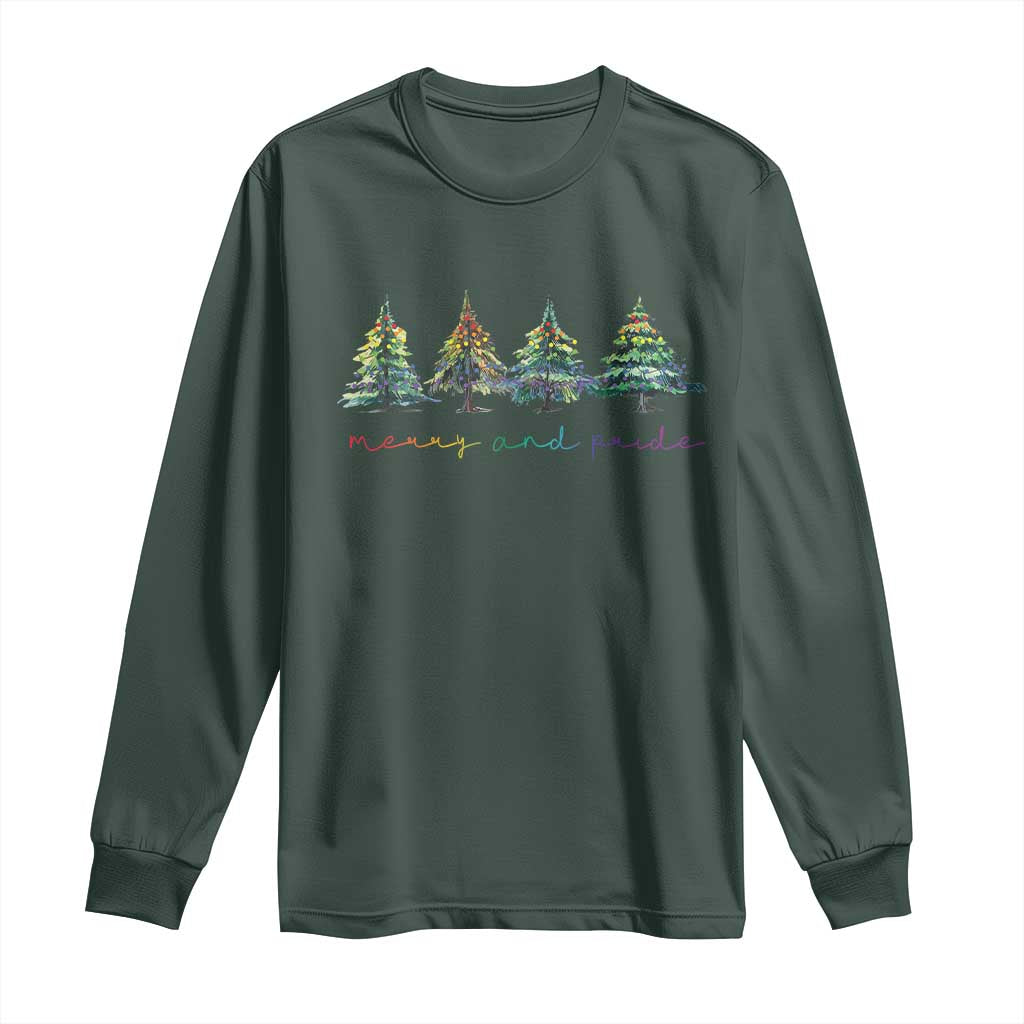 Funny Christmas LGBT Long Sleeve Shirt Merry And Pride Rainbow Xmas Tree