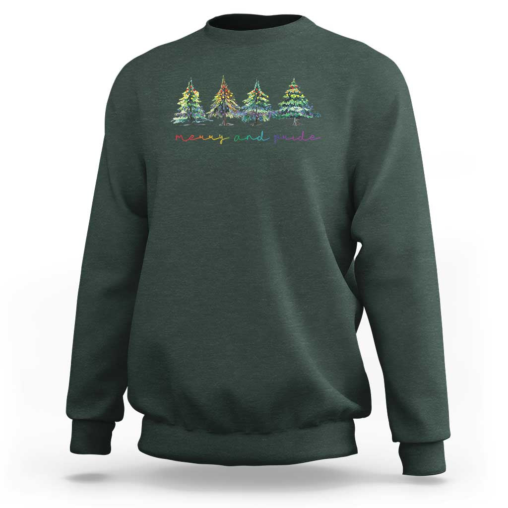 Funny Christmas LGBT Sweatshirt Merry And Pride Rainbow Xmas Tree - Wonder Print Shop
