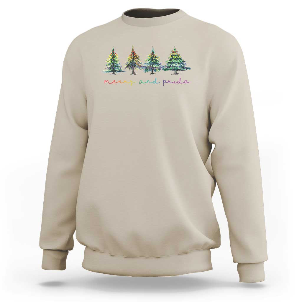 Funny Christmas LGBT Sweatshirt Merry And Pride Rainbow Xmas Tree - Wonder Print Shop