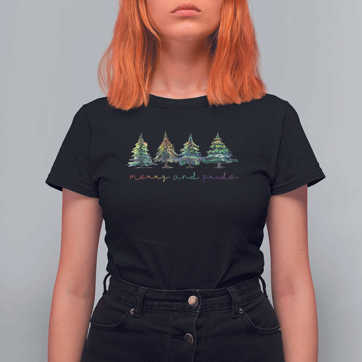 Funny Christmas LGBT T Shirt For Women Merry And Pride Rainbow Xmas Tree - Wonder Print Shop