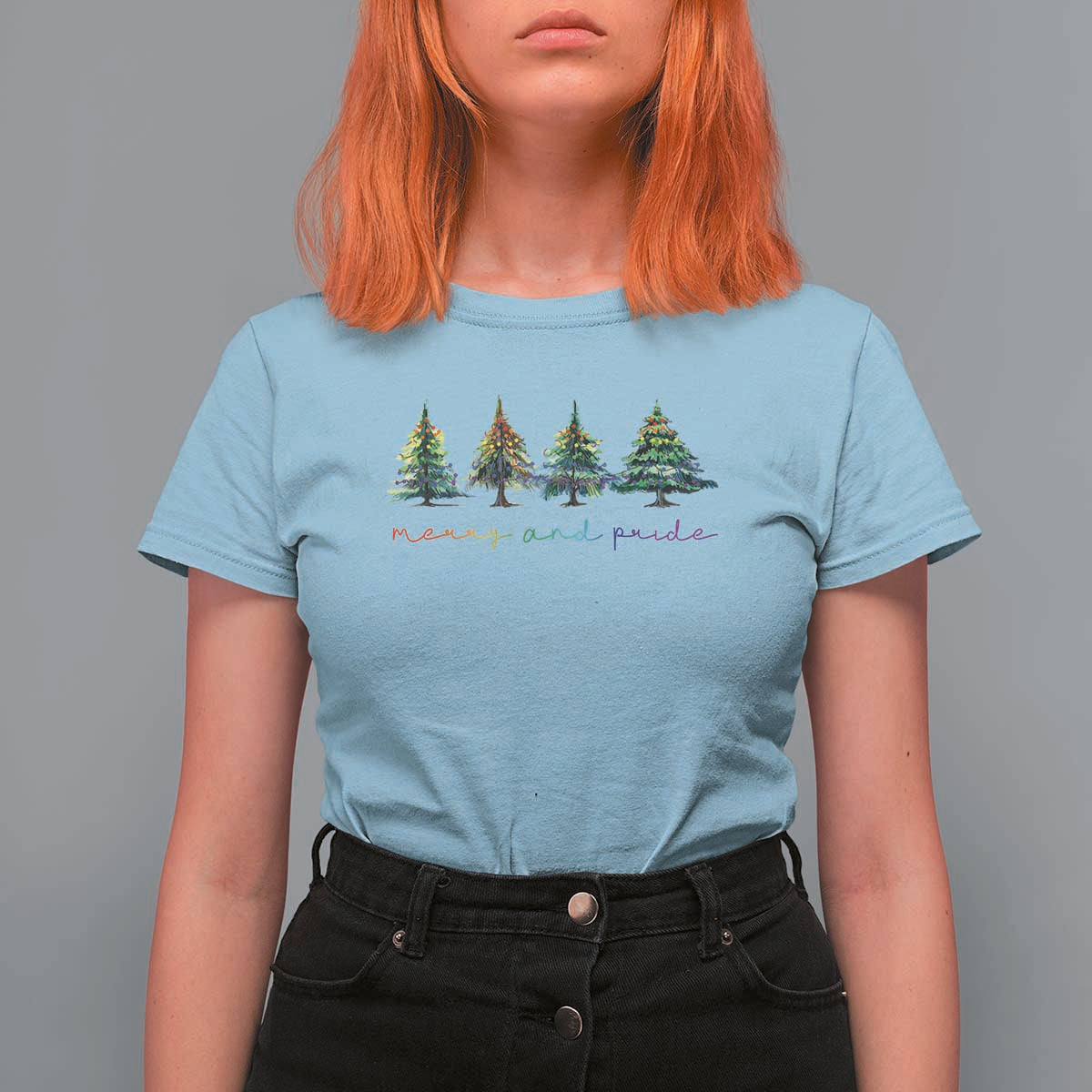 Funny Christmas LGBT T Shirt For Women Merry And Pride Rainbow Xmas Tree - Wonder Print Shop