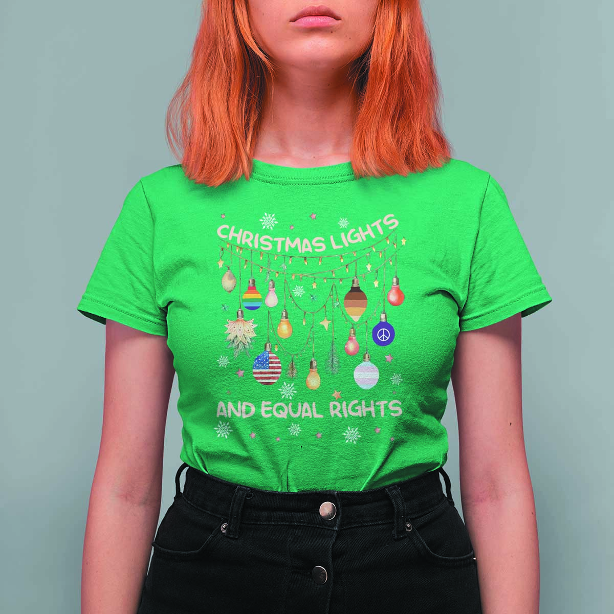 Christmas Lights And Equal Rights LGBTQ T Shirt For Women - Wonder Print Shop