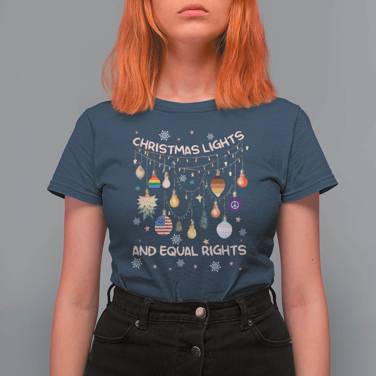 Christmas Lights And Equal Rights LGBTQ T Shirt For Women - Wonder Print Shop