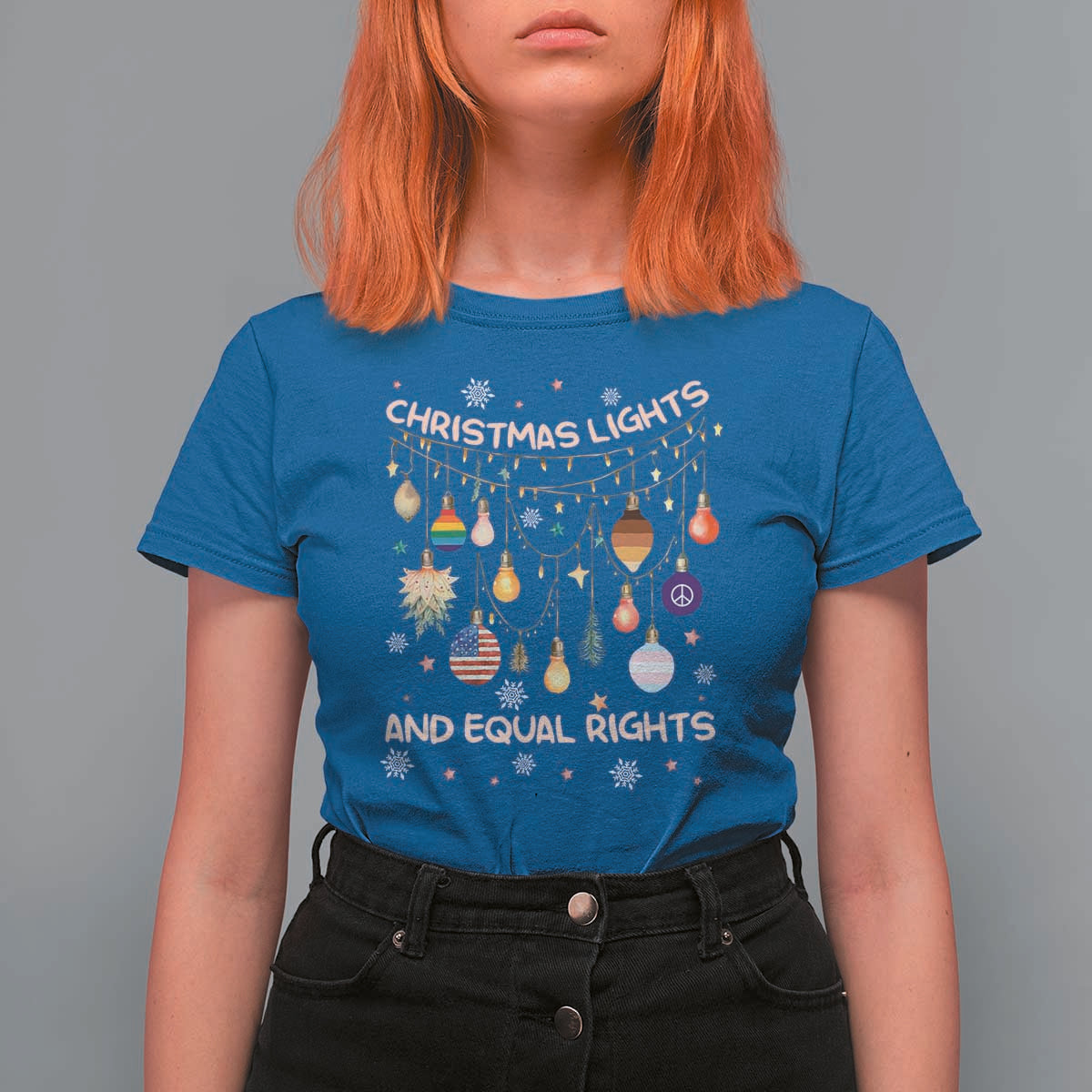 Christmas Lights And Equal Rights LGBTQ T Shirt For Women - Wonder Print Shop