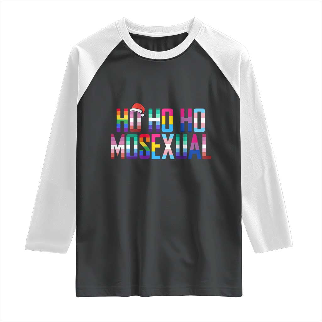Funny LGBT Christmas Raglan Shirt Ho Ho Ho Mosexual LGBT Flag - Wonder Print Shop