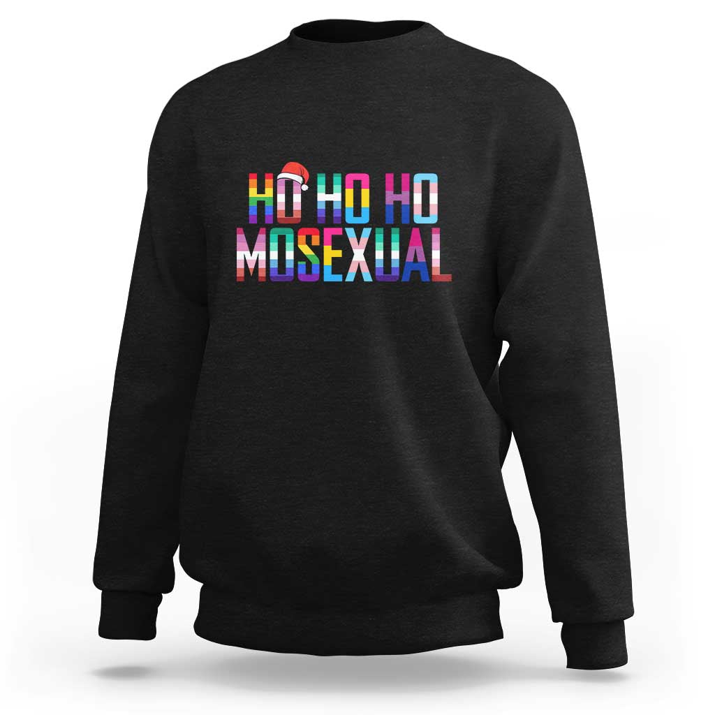 Funny LGBTQ Christmas Sweatshirt Ho Ho Ho Mosexual LGBT Flag - Wonder Print Shop