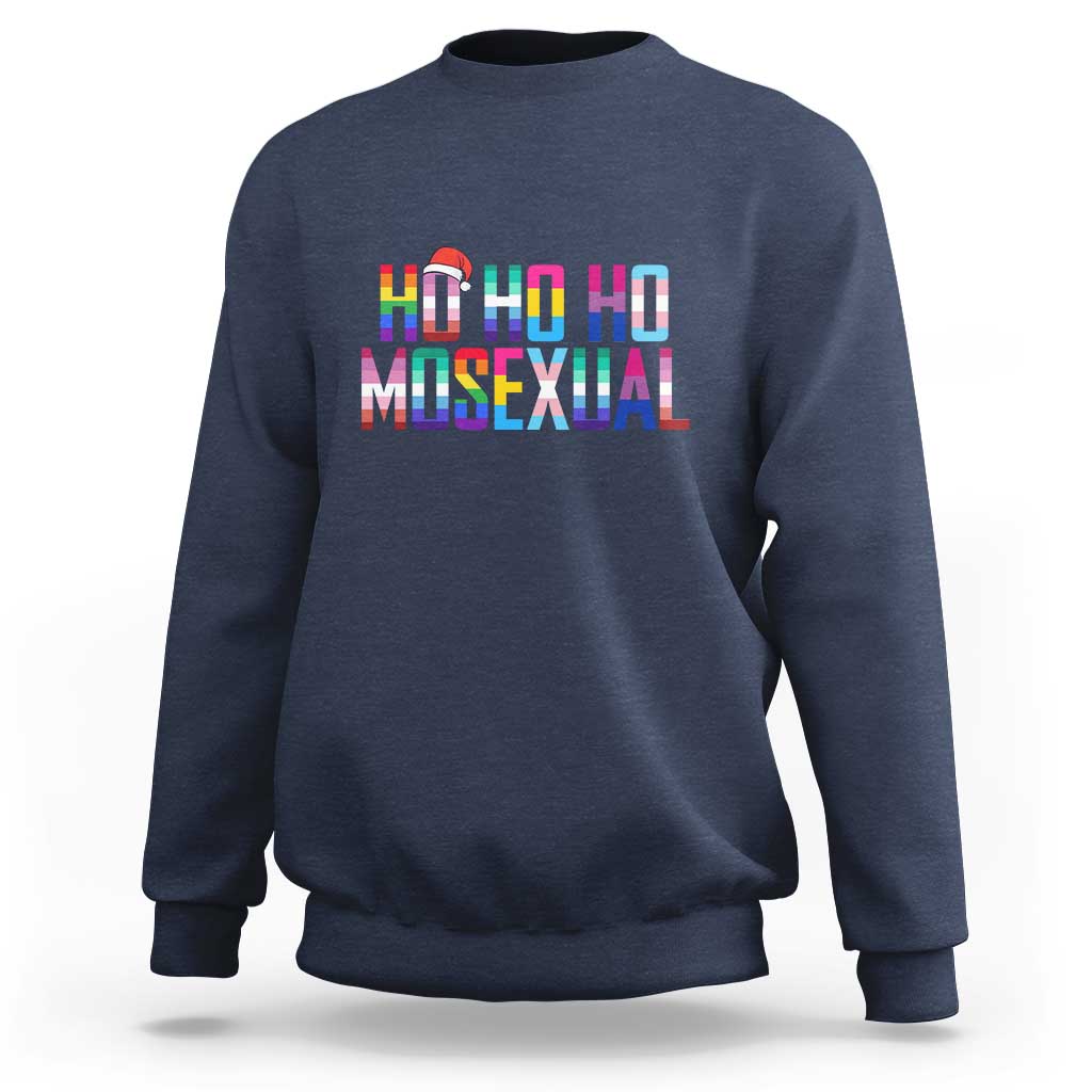 Funny LGBTQ Christmas Sweatshirt Ho Ho Ho Mosexual LGBT Flag - Wonder Print Shop