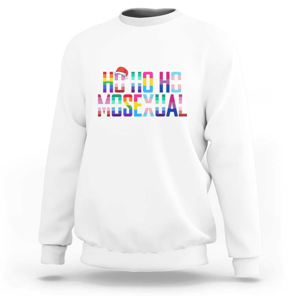 Funny LGBTQ Christmas Sweatshirt Ho Ho Ho Mosexual LGBT Flag - Wonder Print Shop