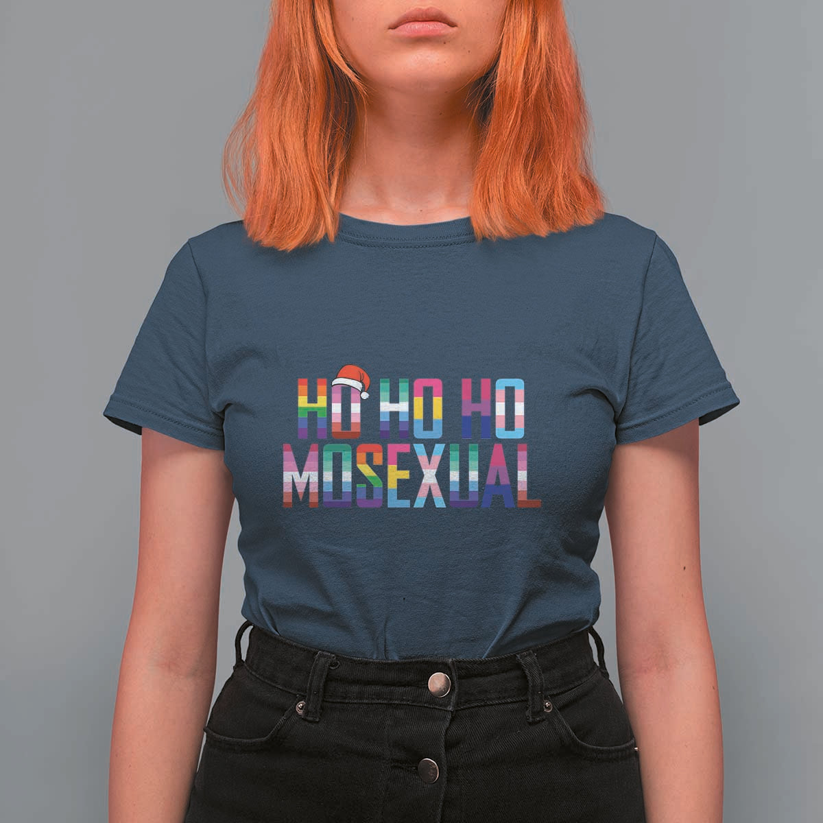 Funny LGBTQ Christmas T Shirt For Women Ho Ho Ho Mosexual LGBT Flag - Wonder Print Shop