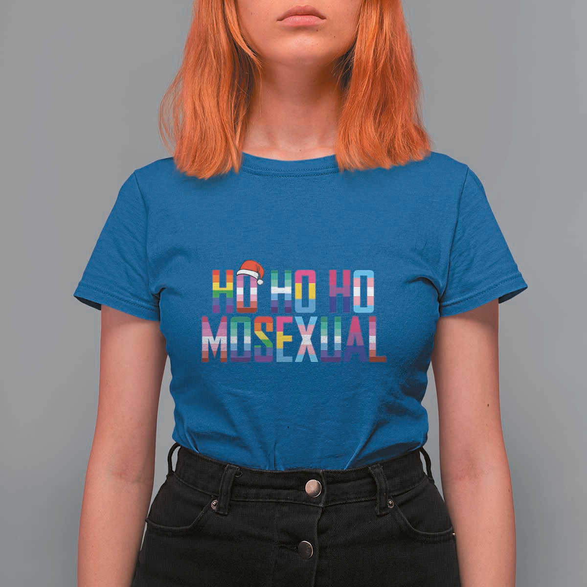 Funny LGBTQ Christmas T Shirt For Women Ho Ho Ho Mosexual LGBT Flag - Wonder Print Shop