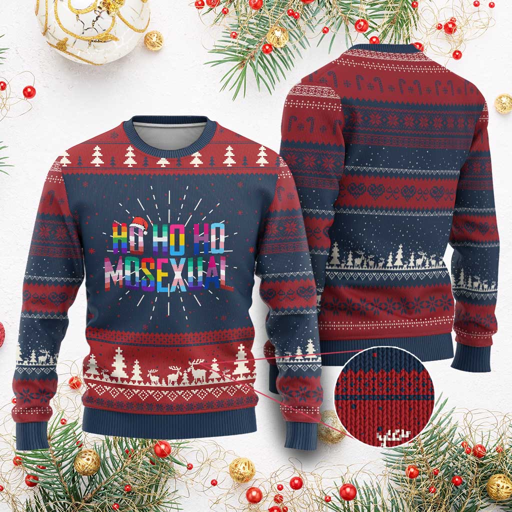 Funny LGBT Xmas Ugly Christmas Sweater Ho Ho Ho Mosexual LGBT Flag - Wonder Print Shop