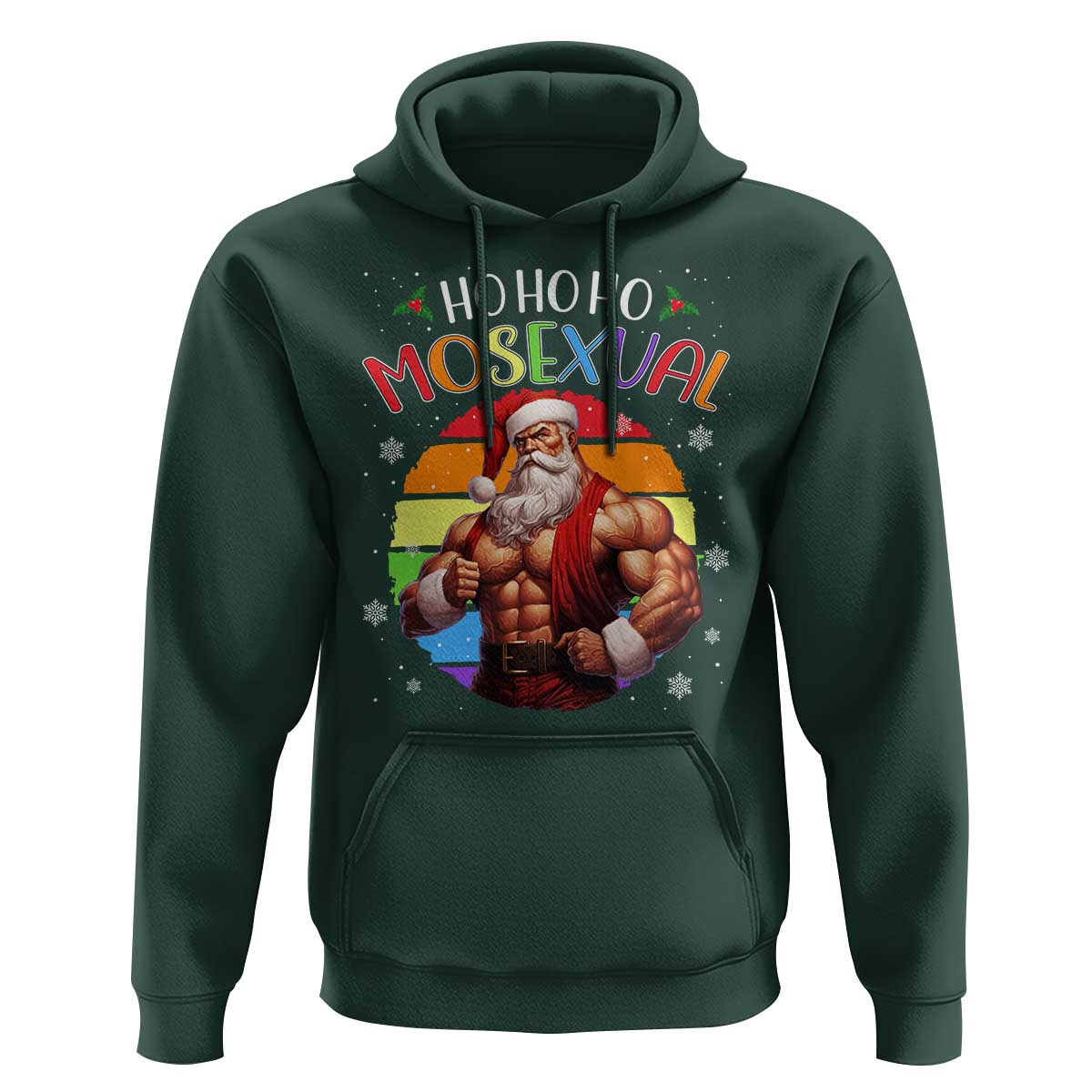 Funny Christmas LGBT Hoodie Ho Ho Ho Mosexual Rainbow Santa