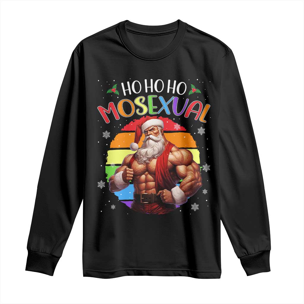 Funny Christmas LGBT Long Sleeve Shirt Ho Ho Ho Mosexual Rainbow Santa