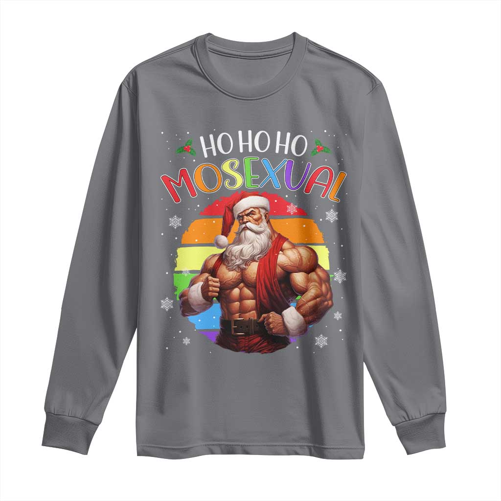 Funny Christmas LGBT Long Sleeve Shirt Ho Ho Ho Mosexual Rainbow Santa