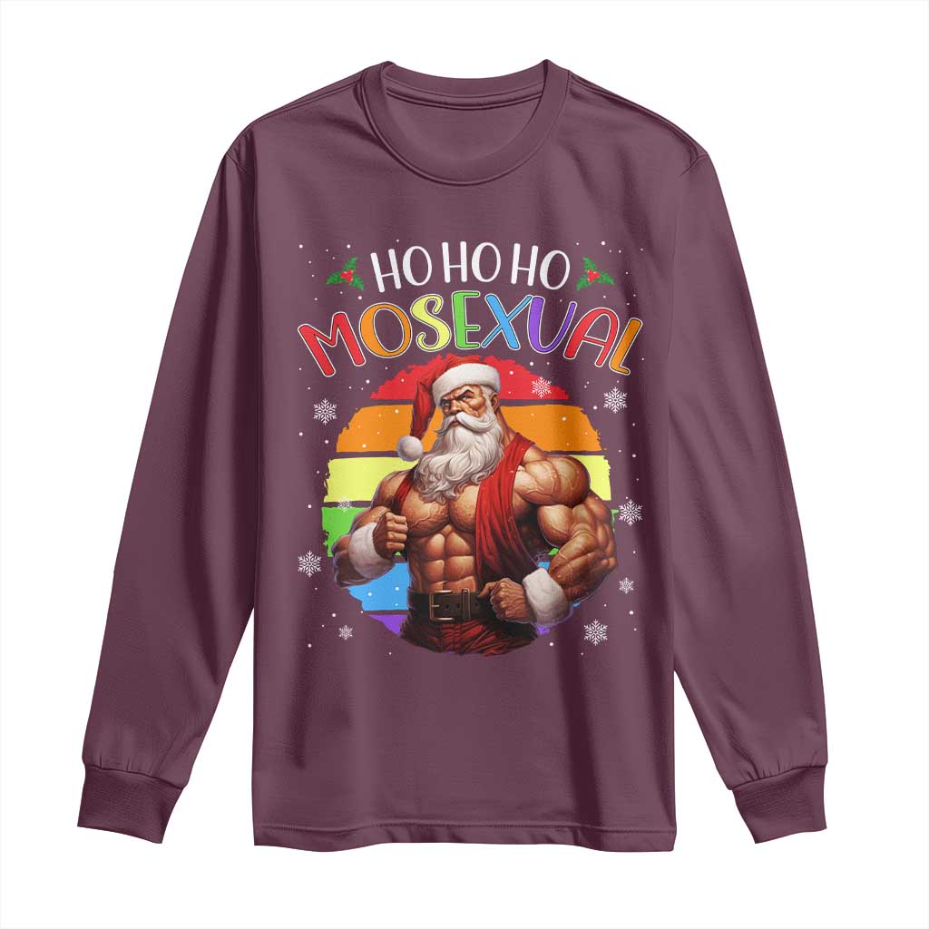 Funny Christmas LGBT Long Sleeve Shirt Ho Ho Ho Mosexual Rainbow Santa