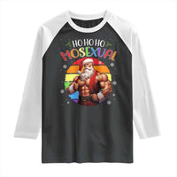Funny Christmas LGBT Raglan Shirt Ho Ho Ho Mosexual Rainbow Santa - Wonder Print Shop