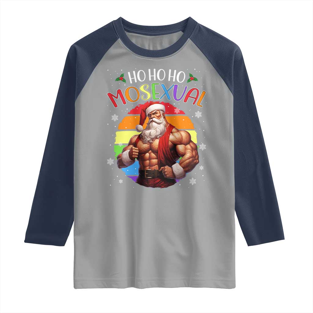 Funny Christmas LGBT Raglan Shirt Ho Ho Ho Mosexual Rainbow Santa - Wonder Print Shop
