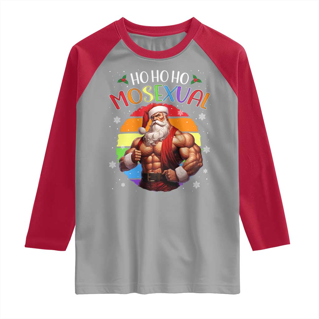 Funny Christmas LGBT Raglan Shirt Ho Ho Ho Mosexual Rainbow Santa - Wonder Print Shop