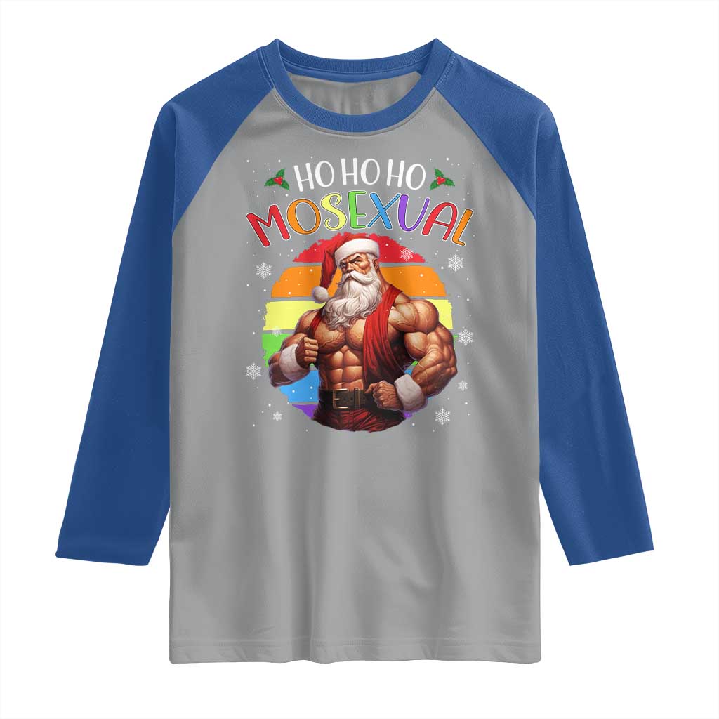 Funny Christmas LGBT Raglan Shirt Ho Ho Ho Mosexual Rainbow Santa - Wonder Print Shop