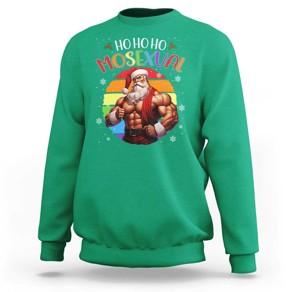 Funny Christmas LGBT Sweatshirt Ho Ho Ho Mosexual Rainbow Santa - Wonder Print Shop