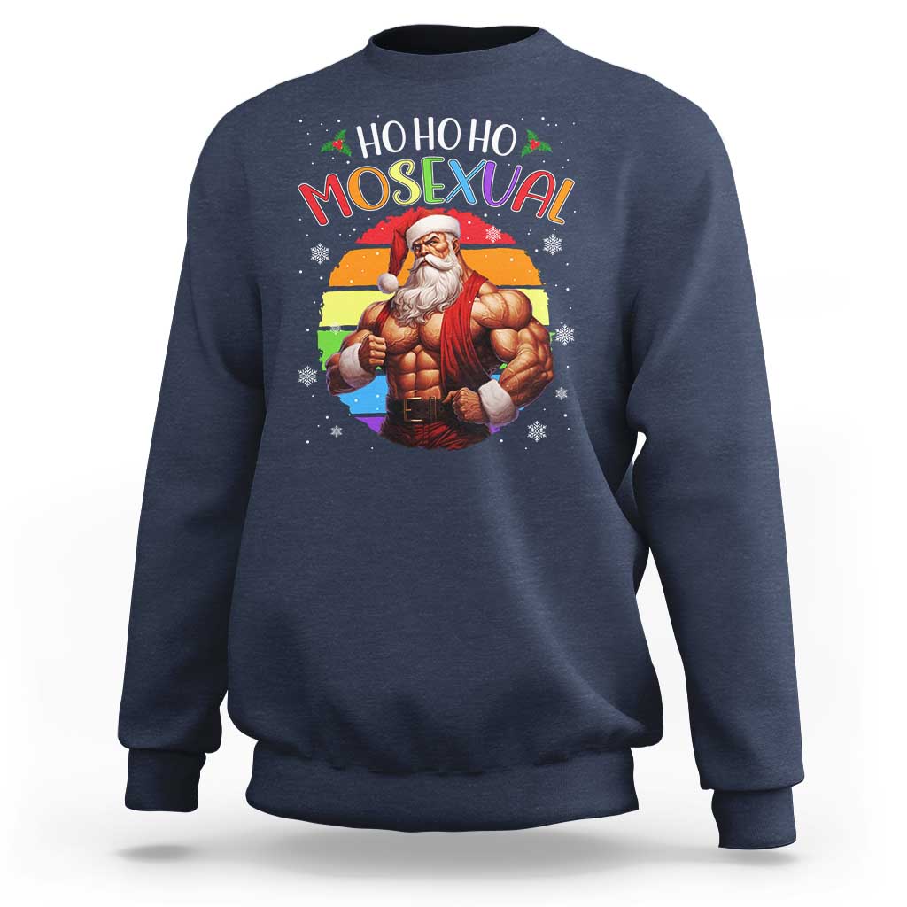 Funny Christmas LGBT Sweatshirt Ho Ho Ho Mosexual Rainbow Santa - Wonder Print Shop