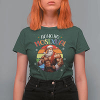 Funny Christmas LGBT T Shirt For Women Ho Ho Ho Mosexual Rainbow Santa - Wonder Print Shop