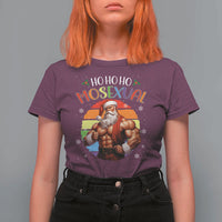 Funny Christmas LGBT T Shirt For Women Ho Ho Ho Mosexual Rainbow Santa - Wonder Print Shop