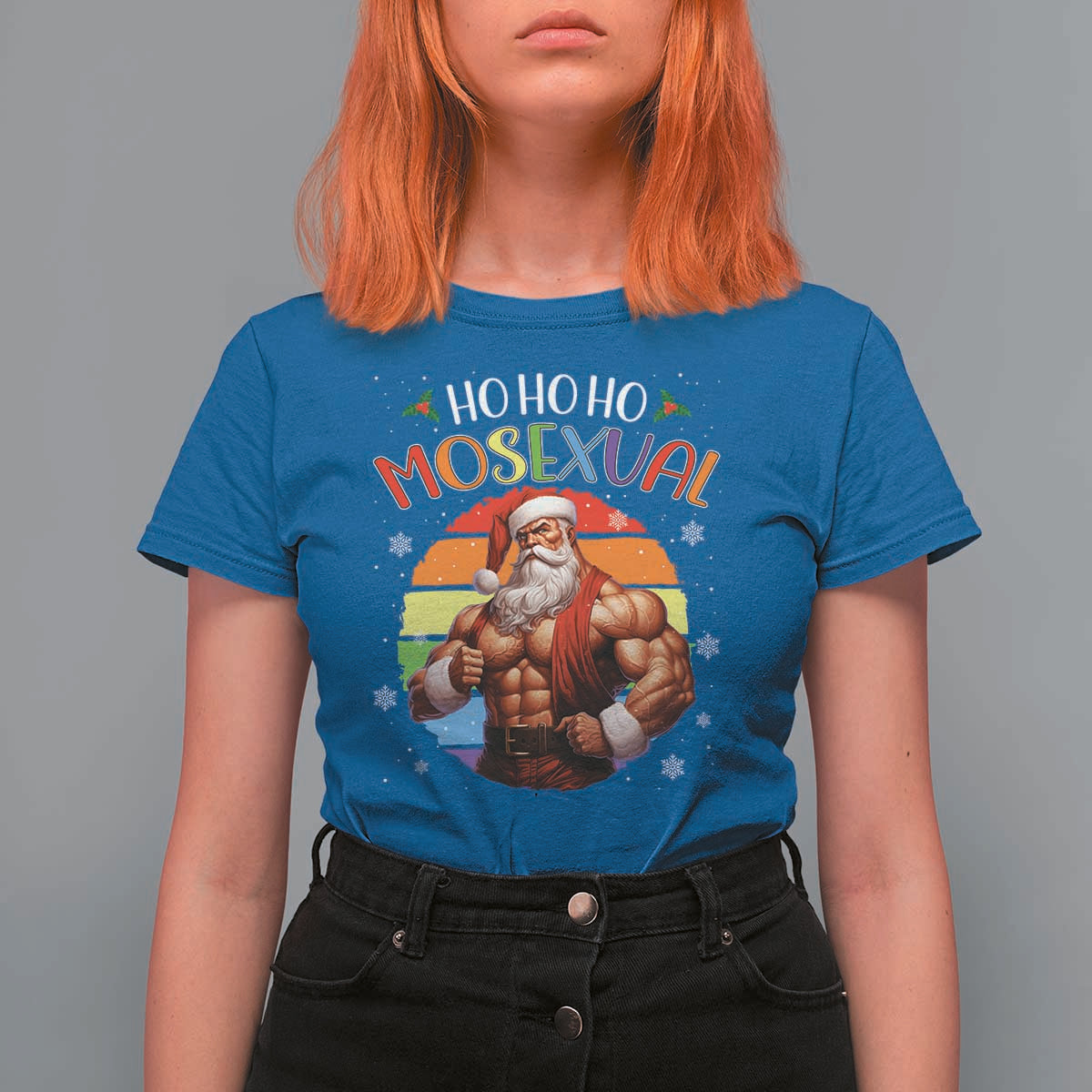 Funny Christmas LGBT T Shirt For Women Ho Ho Ho Mosexual Rainbow Santa - Wonder Print Shop