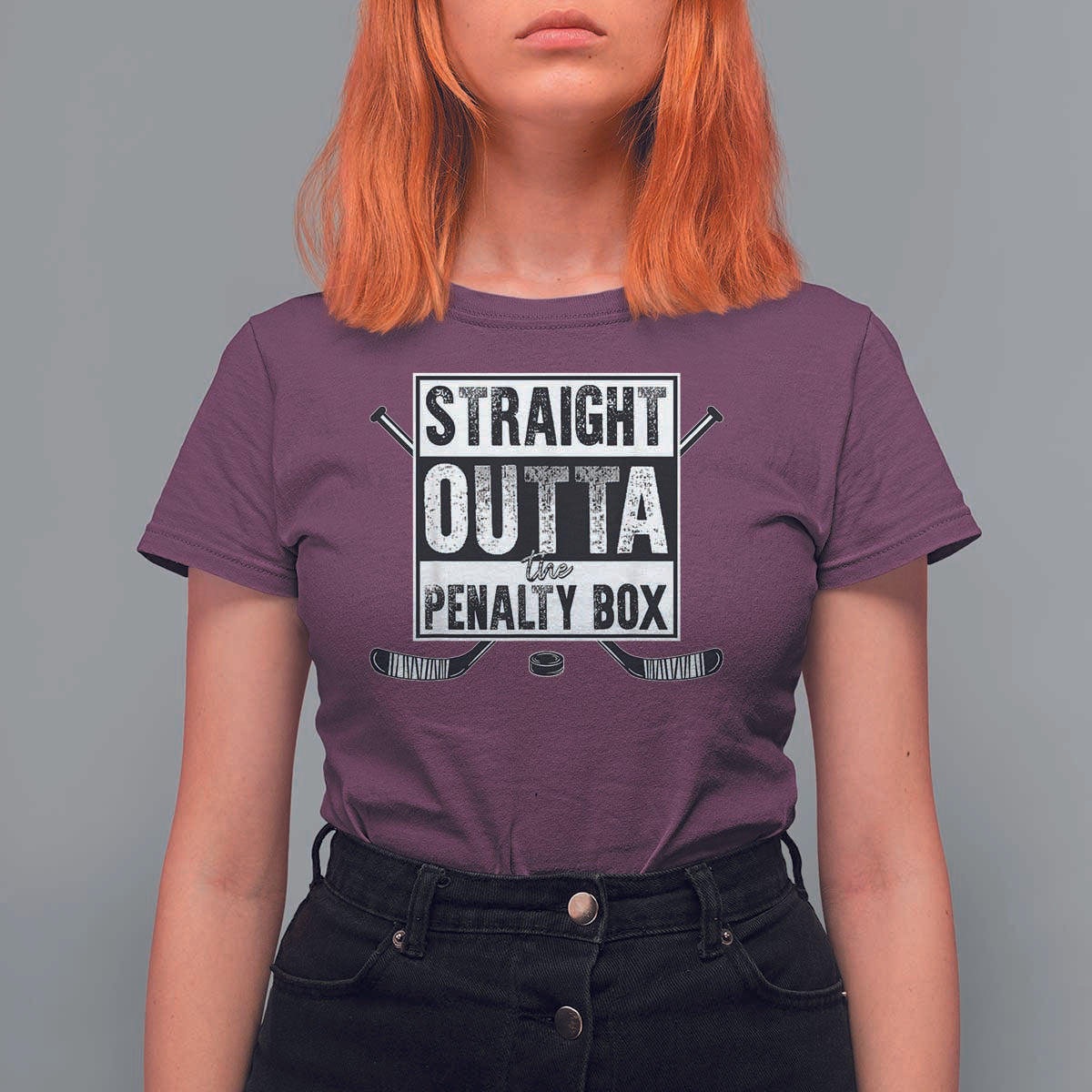 Funny Ice Hockey T Shirt For Women Straight Outta The Penalty Box Vintage Ice Hockey Sticks - Wonder Print Shop