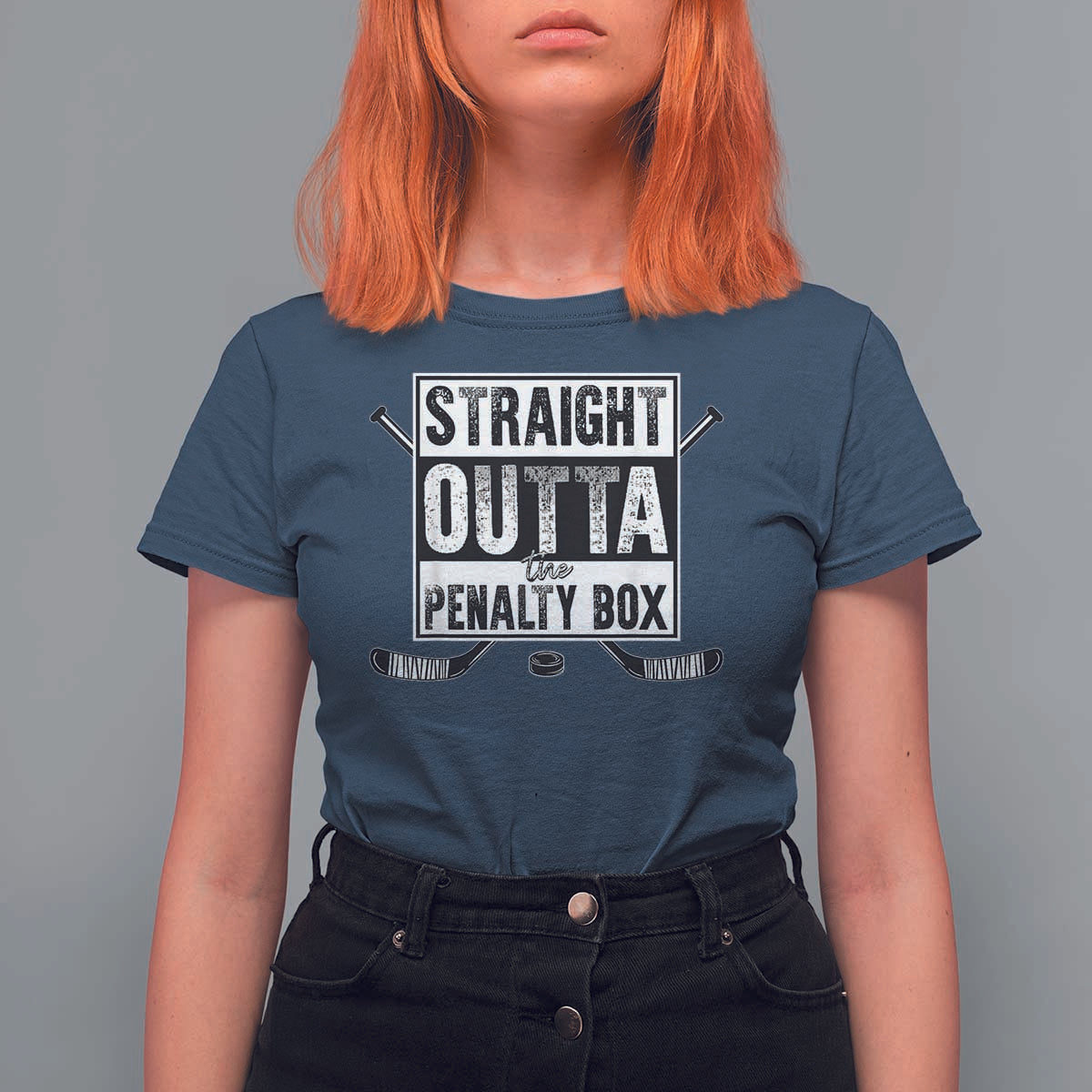 Funny Ice Hockey T Shirt For Women Straight Outta The Penalty Box Vintage Ice Hockey Sticks - Wonder Print Shop