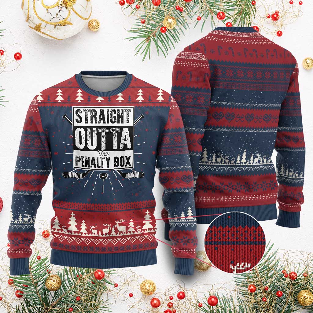Funny Ice Hockey Ugly Christmas Sweater Straight Outta The Penalty Box Vintage Ice Hockey Sticks - Wonder Print Shop