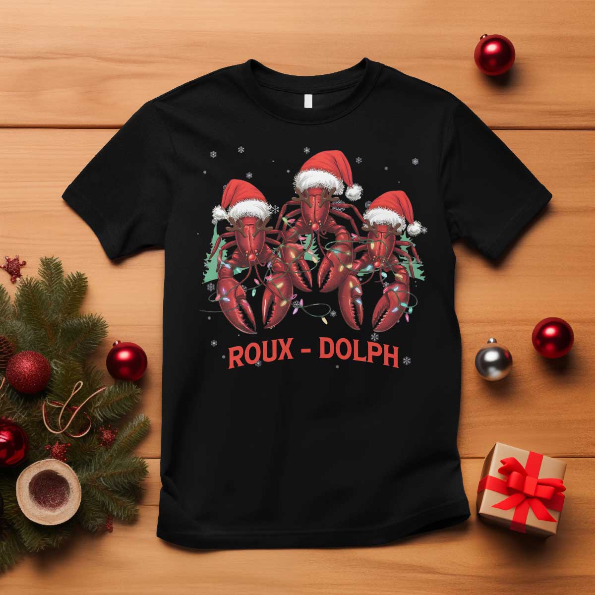 Funny Christmas Cajun Louisiana T Shirt Roux-Dolph Crawfish Reindeers Santa Hat - Wonder Print Shop